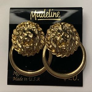 🌵 Lion door knocker earrings vintage gold retro